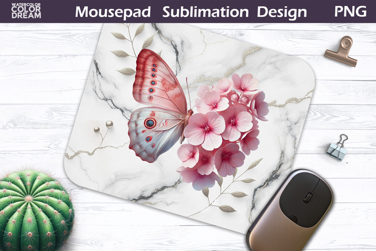 Butterfly Floral Mousepad | Pink Pastel Butterfly Sublimat