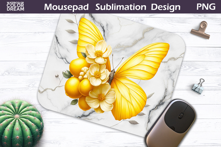 Butterfly Floral Mousepad | Yellow Butterfly Sublimation
