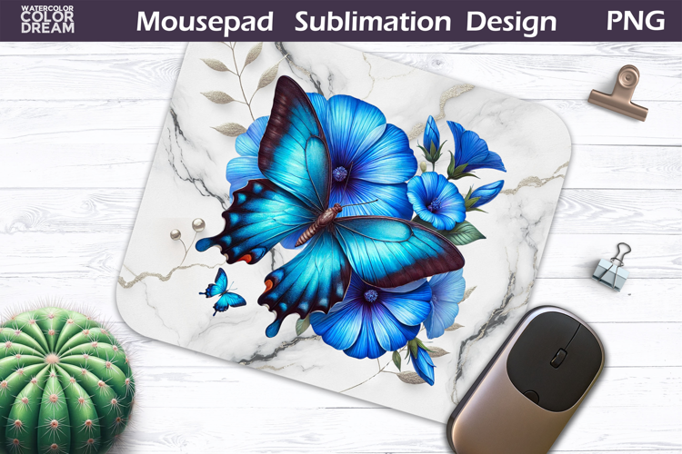 Butterfly Floral Mousepad | Blue Butterfly Sublimation