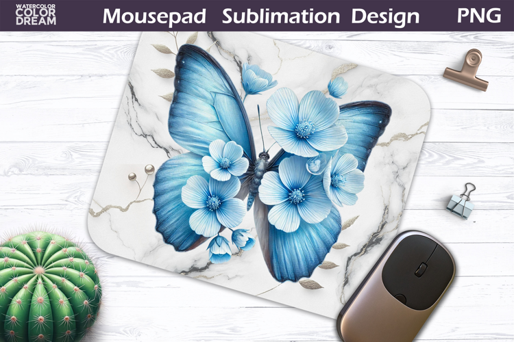 Butterfly Floral Mousepad | Blue Butterfly Sublimation