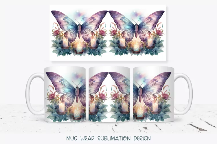 Butterfly Mug Wrap | Watercolor Butterfly Mug Sublimation