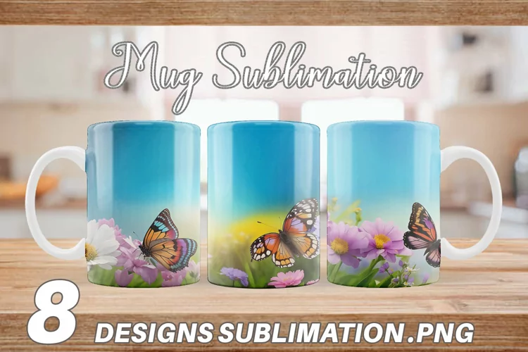 Butterfly and Flowers Mug sublimation design