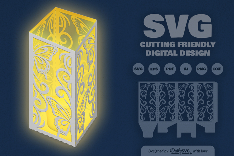 Butterfly Ornament Lantern Paper Cut SVG