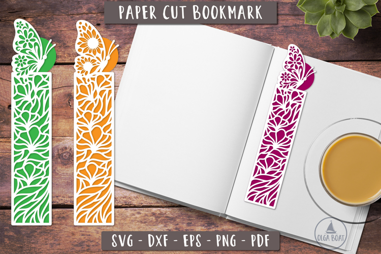 Butterfly Paper Cut Floral Bookmark SVG