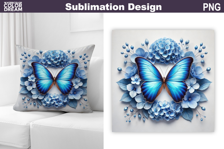 Butterfly Floral Sublimation | 3D Butterfly Flowers Pillow