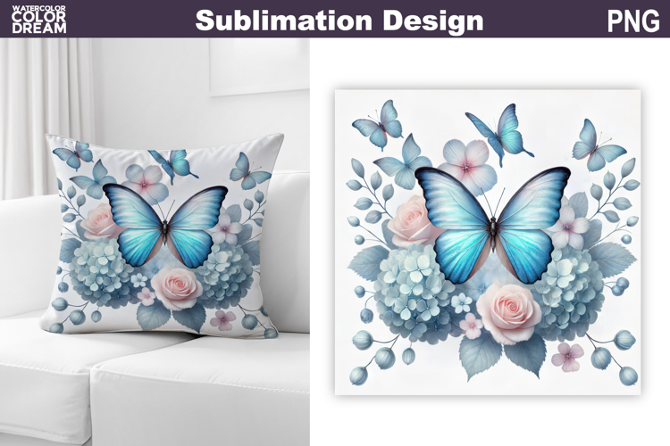 Butterfly Floral Sublimation | 3D Butterfly Flowers Pillow