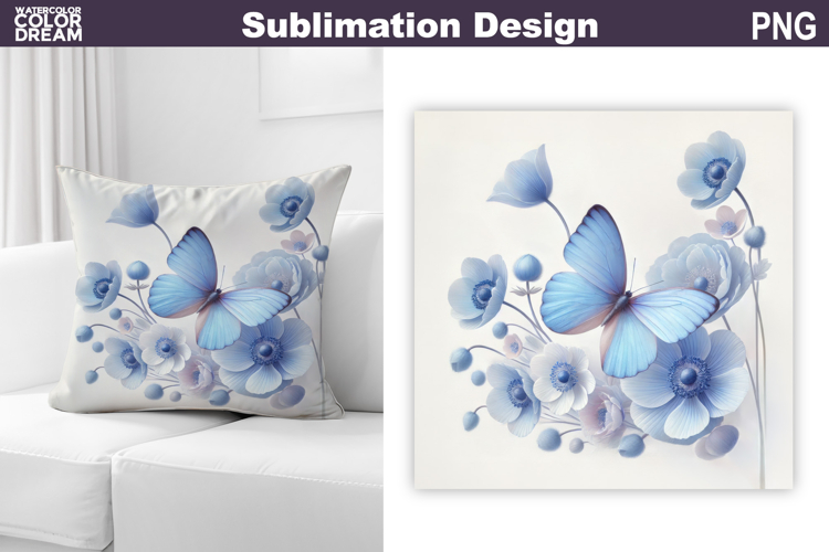 Butterfly Floral Sublimation | 3D Butterfly Flowers Pillow