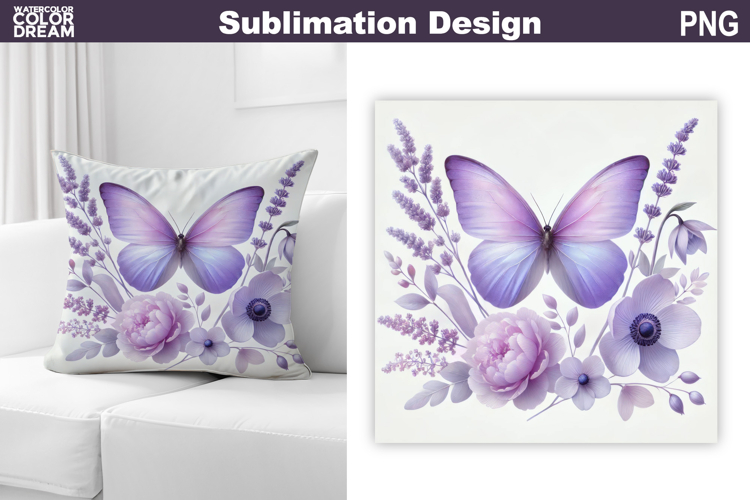 Butterfly Floral Sublimation | 3D Butterfly Flowers Pillow