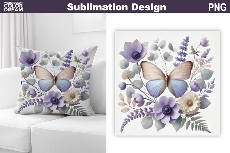 Butterfly Floral Sublimation | 3D Butterfly Flowers Pillow