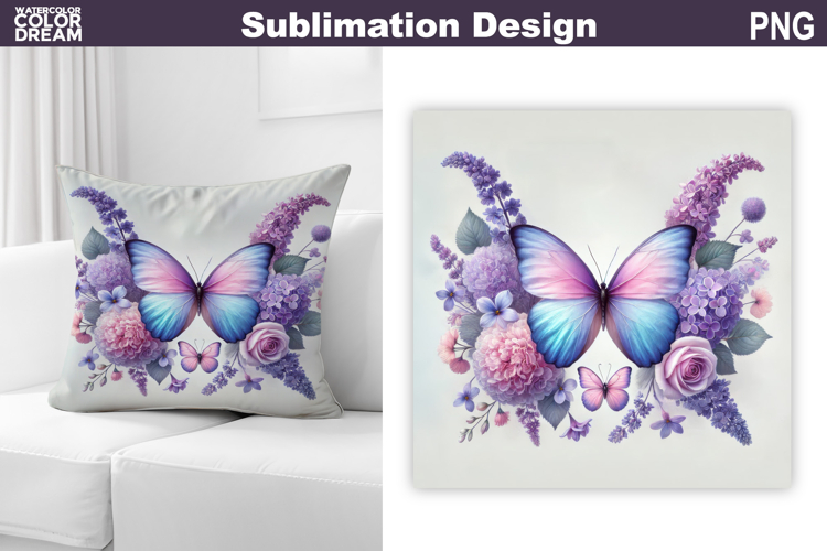 Butterfly Floral Sublimation | 3D Butterfly Flowers Pillow