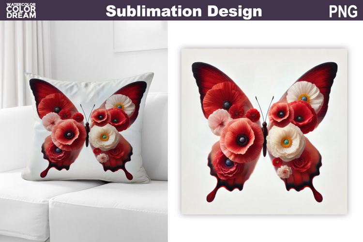 Butterfly Floral Sublimation | 3D Butterfly Flowers Pillow