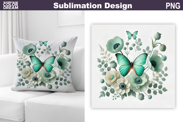 Butterfly Floral Sublimation | 3D Butterfly Flowers Pillow