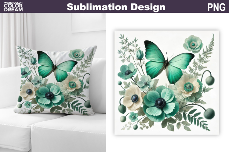 Butterfly Floral Sublimation | 3D Butterfly Flowers Pillow