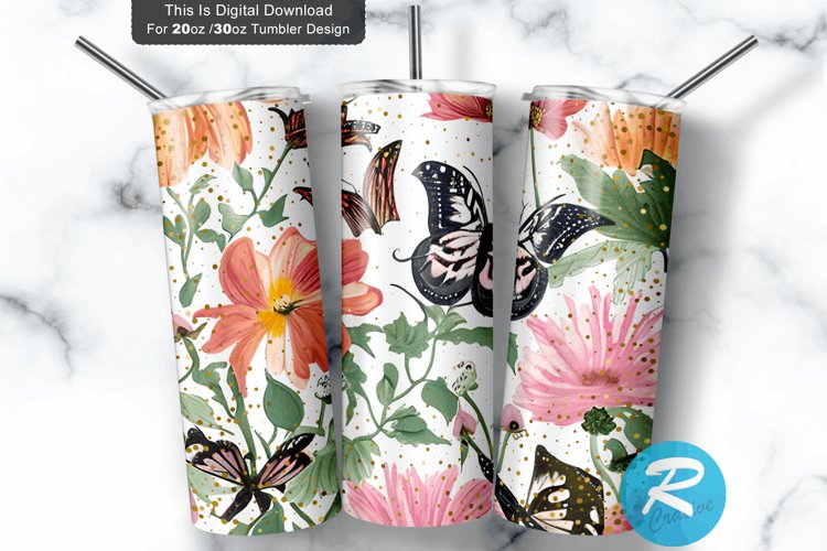 Butterfly Floral flower Seamless 20oz/30oz Skinny Tumbler