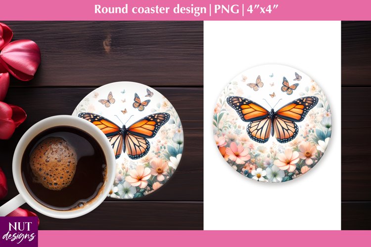 Spring coaster Floral coasters Butterfly coaster design