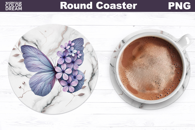 Purple Butterfly Floral Round Coaster | Butterfly Coaster