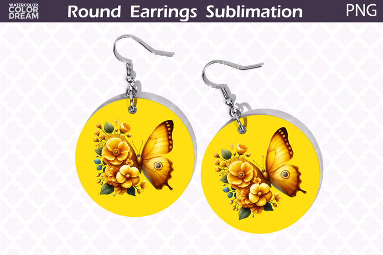 Butterfly Round Earrings | Butterfly Floral Round Earrings