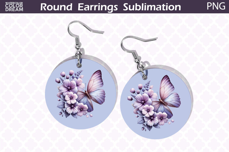 Butterfly Round Earrings | Butterfly Floral Round Earrings example image 1