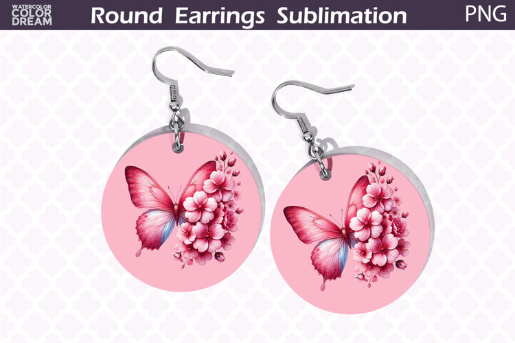 Butterfly Round Earrings | Butterfly Floral Round Earrings example image 1