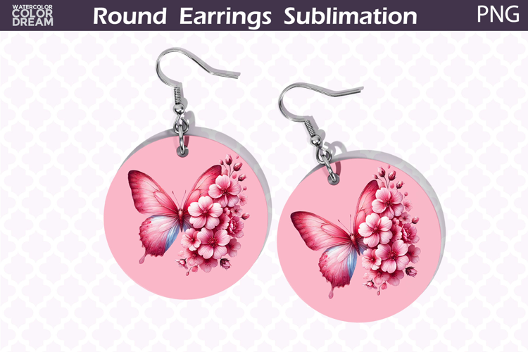 Butterfly Round Earrings | Butterfly Floral Round Earrings