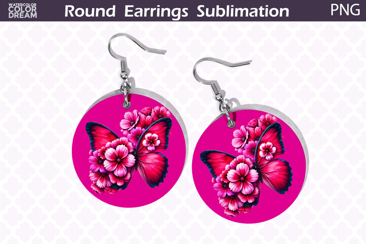 Butterfly Round Earrings | Butterfly Floral Round Earrings