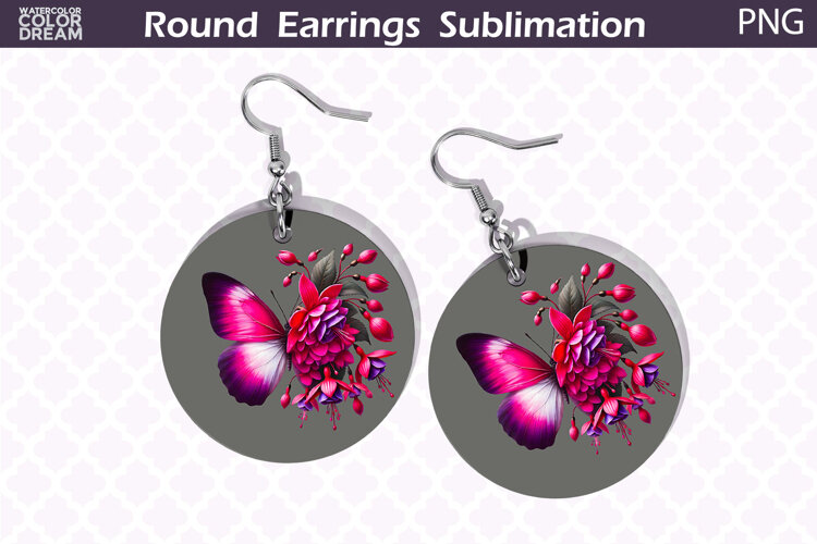 Butterfly Round Earrings | Butterfly Floral Round Earrings example image 1