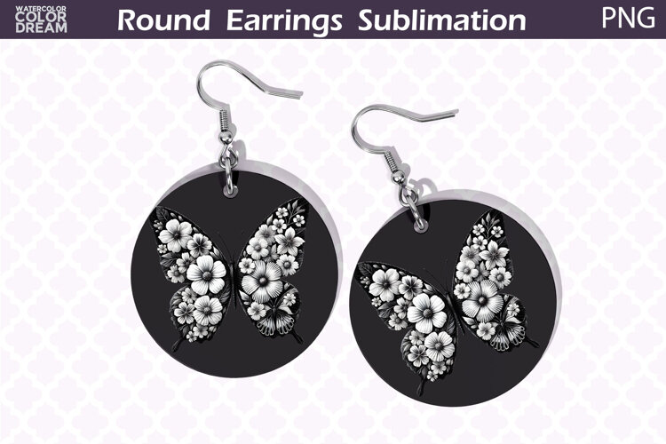 Butterfly Round Earrings | Butterfly Floral Round Earrings example image 1