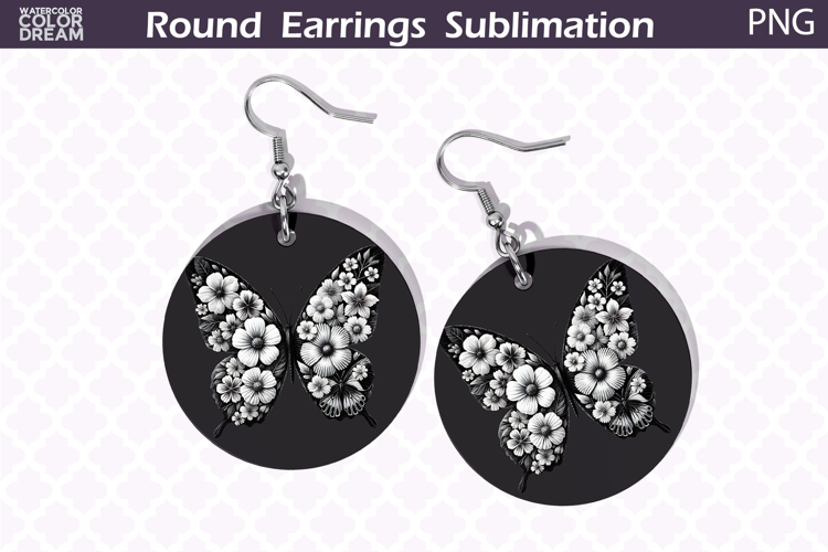 Butterfly Round Earrings | Butterfly Floral Round Earrings