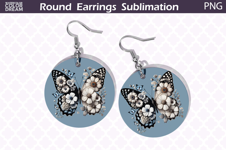 Butterfly Round Earrings | Butterfly Floral Round Earrings