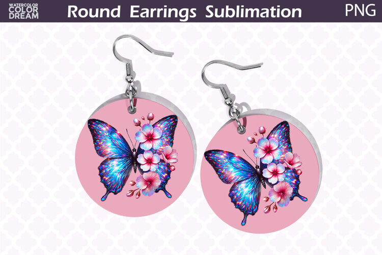 Butterfly Round Earrings | Butterfly Floral Round Earrings example image 1