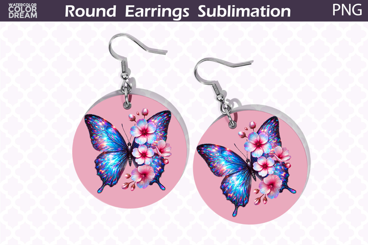Butterfly Round Earrings | Butterfly Floral Round Earrings