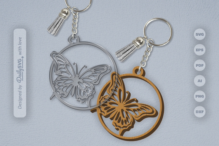 Butterfly Round Keychain Laser Cut SVG