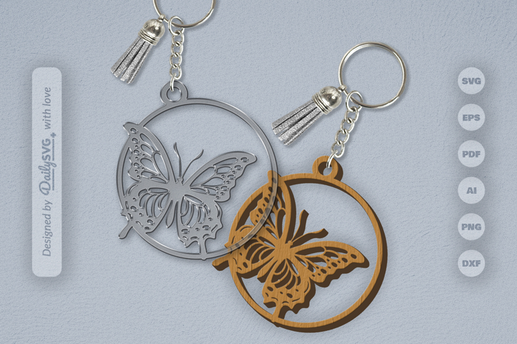 Butterfly Round Keychain Laser Cut SVG