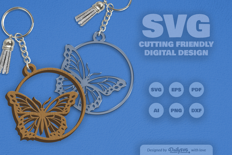 Butterfly Round Keychain Laser Cut SVG
