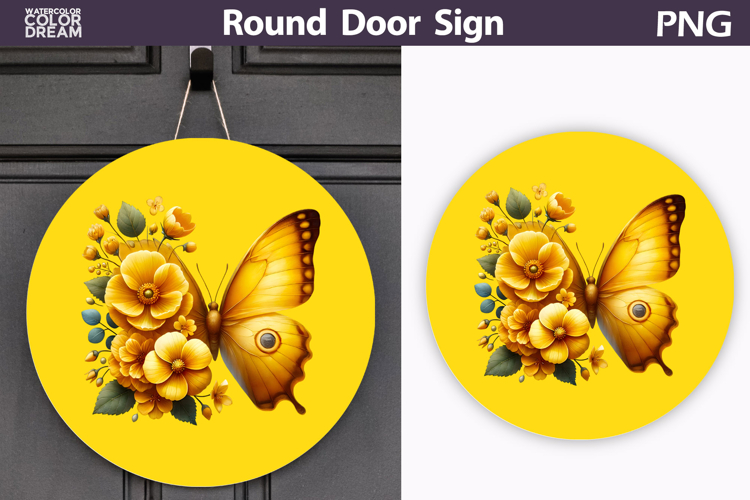 Butterfly Floral Round Sign | Butterfly Flowers Sublimation
