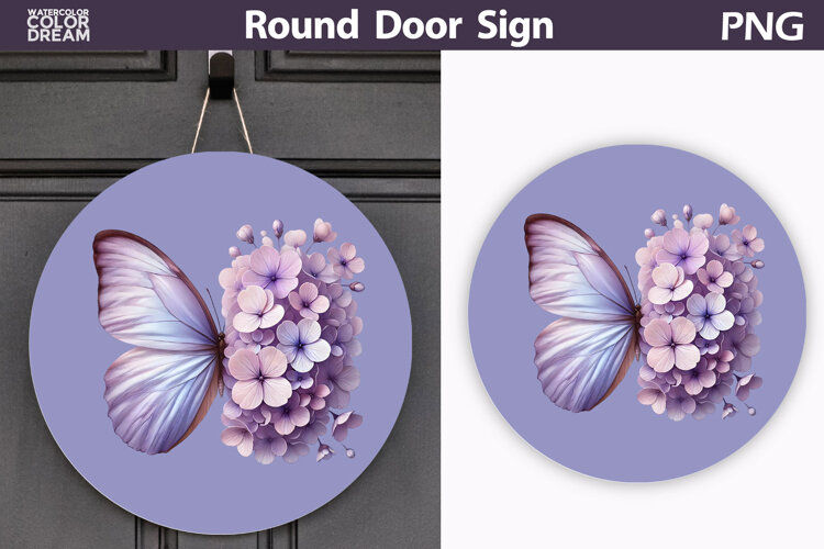 Butterfly Floral Round Sign | Butterfly Flowers Sublimation example image 1