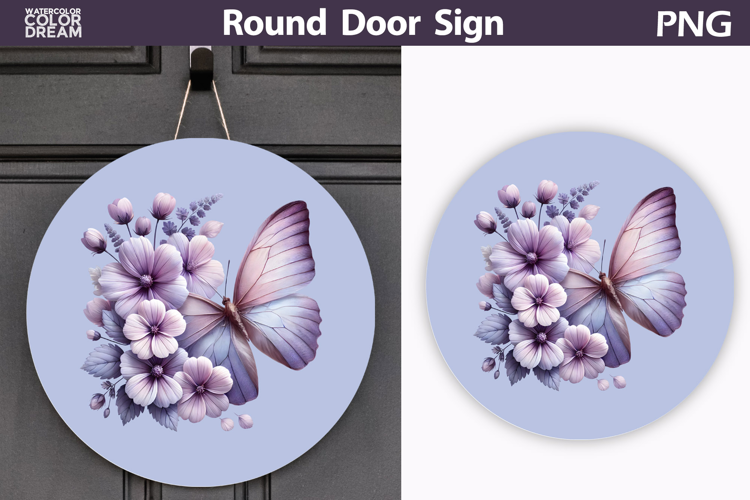 Butterfly Floral Round Sign | Butterfly Flowers Sublimation