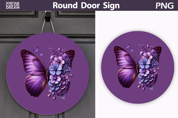 Butterfly Floral Round Sign | Butterfly Flowers Sublimation