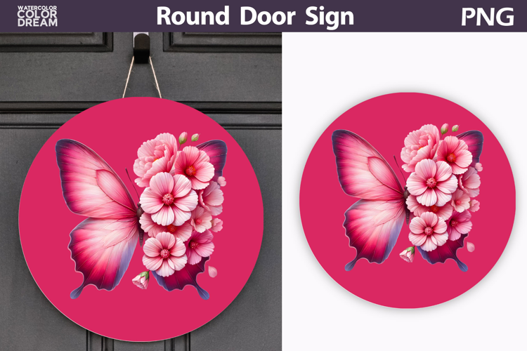 Butterfly Floral Round Sign | Butterfly Flowers Sublimation