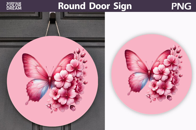 Butterfly Floral Round Sign | Butterfly Flowers Sublimation example image 1