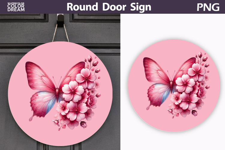 Butterfly Floral Round Sign | Butterfly Flowers Sublimation