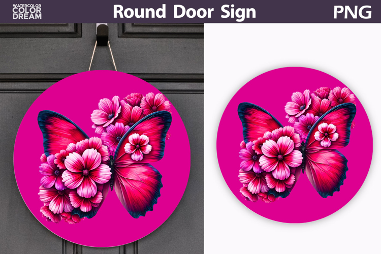 Butterfly Floral Round Sign | Butterfly Flowers Sublimation