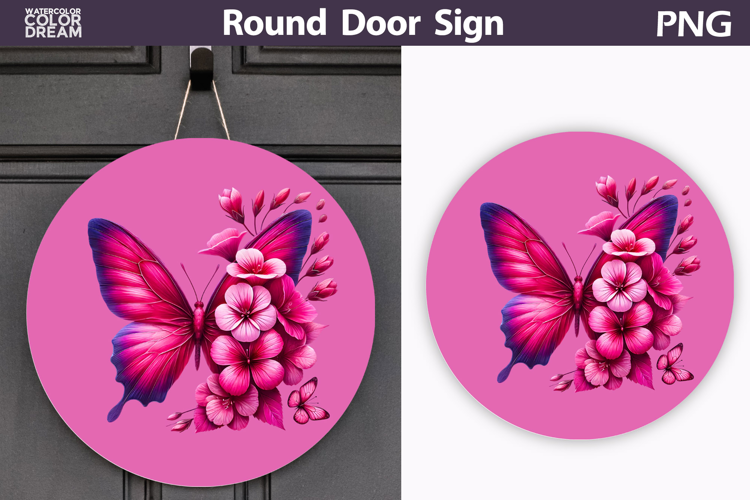 Butterfly Floral Round Sign | Butterfly Flowers Sublimation