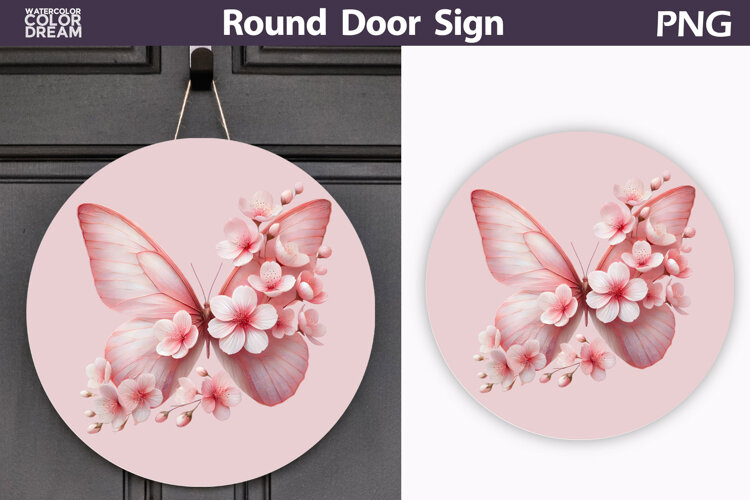 Butterfly Floral Round Sign | Butterfly Flowers Sublimation example image 1