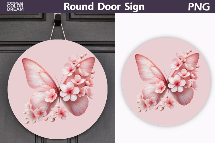 Butterfly Floral Round Sign | Butterfly Flowers Sublimation