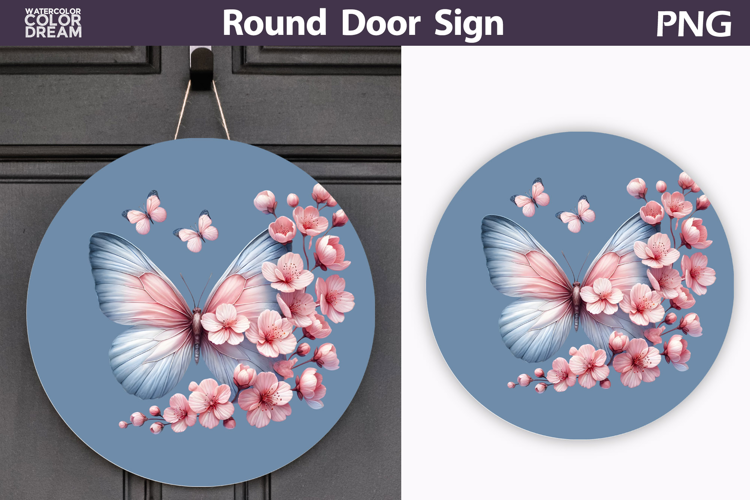Butterfly Floral Round Sign | Butterfly Flowers Sublimation