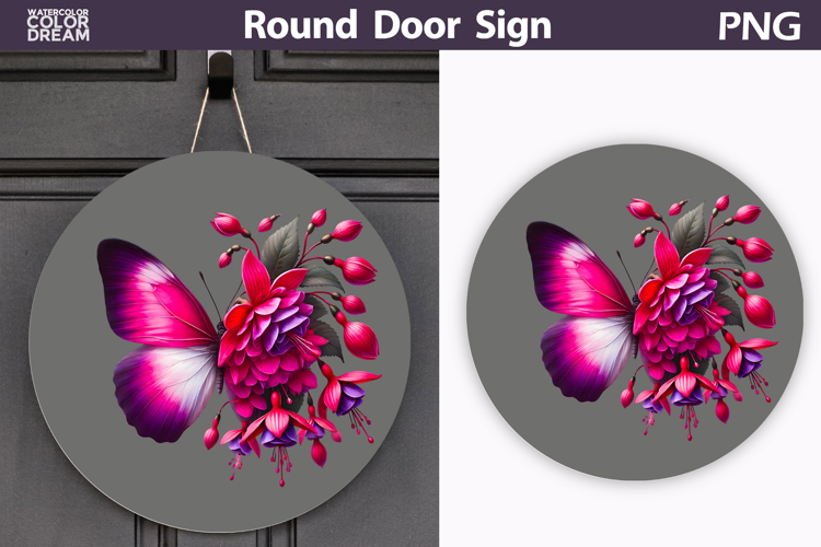 Butterfly Floral Round Sign | Butterfly Flowers Sublimation