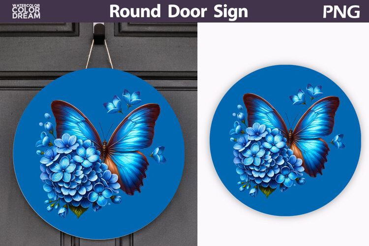 Butterfly Floral Round Sign | Butterfly Flowers Sublimation example image 1