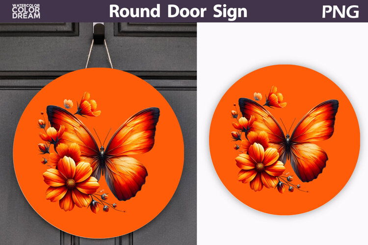 Butterfly Floral Round Sign | Butterfly Flowers Sublimation example image 1