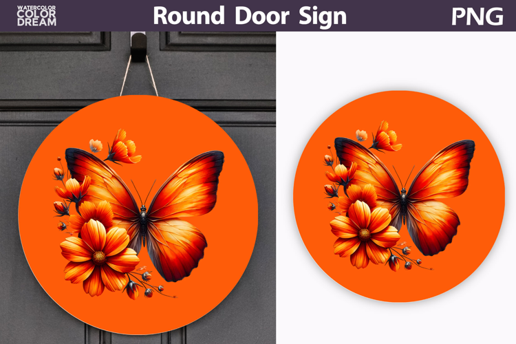 Butterfly Floral Round Sign | Butterfly Flowers Sublimation